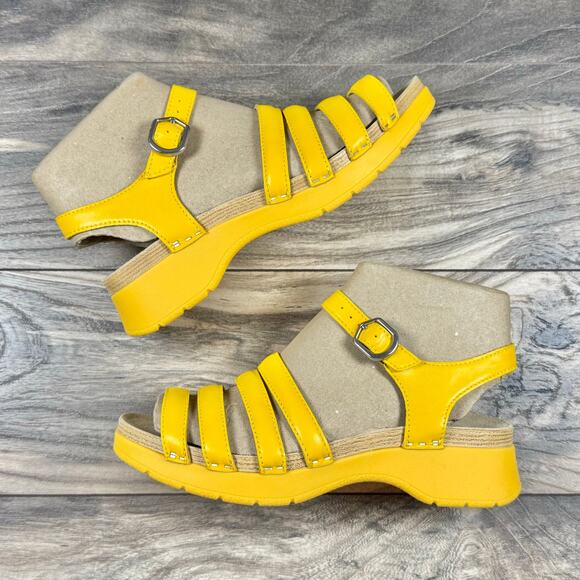 NEW Dansko Roxie Yellow Strappy Leather Clog Sandals 38 7.5-8 - Picture 6 of 12
